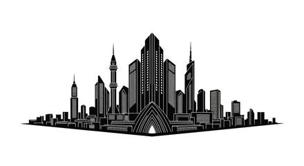 Fototapeta premium Modern City Skyline Silhouette Illustration, Architectural Design