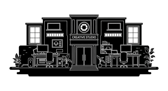 Creative Studio Workspace Interior Line Art Illustration