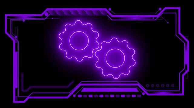 Purple setting icon on black background animated stock video.