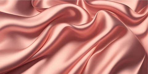 Fototapeta premium Elegant flowing rose gold silk fabric texture creating soft waves and folds for fashion design and luxurious background with smooth satin surface