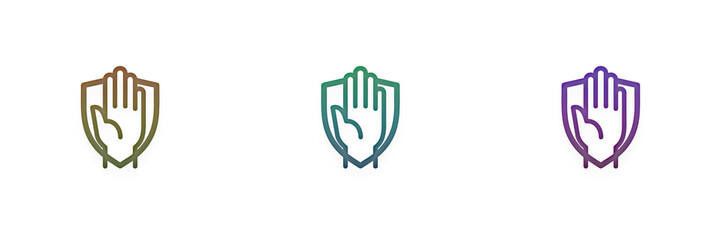 Fototapeta premium Three colorful hand shield icons for security and protection