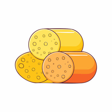 Stylized Illustration of Salami Slices and Sausage