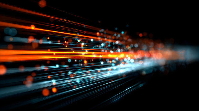 Abstract high speed light trails and bokeh fiber optic data transmission concept