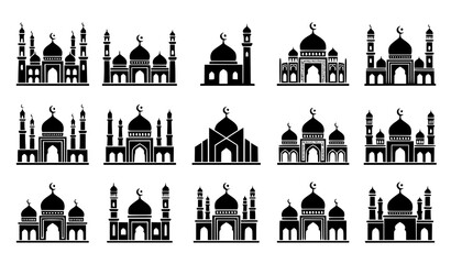 Modern Masjid and Mosque Icons Monochrome Vector Collection © Razu