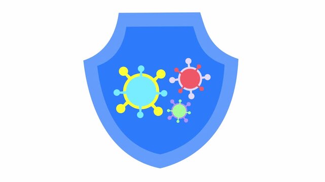 Cyber security antivirus shield protection against malware and digital threats icon cartoon animation isolated on an alpha channel for firewall and network defense element concept. Seamless looping.