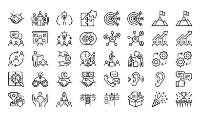 Business teamwork and collaboration thin line icon pack 30 editable stroke symbols vector illustration © MstBrishti