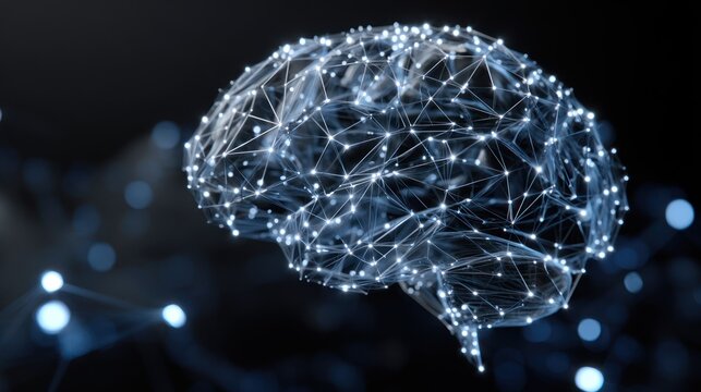 Glowing digital network structure represents human intellect and complex thought processes