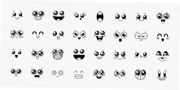 cartoon facial expressions a comprehensive set of black and white icons