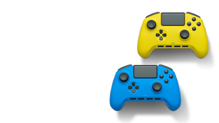 Wireless gaming controllers flying in air isolated on white background, symbolizing gaming technology concept © Vasyl Onyskiv