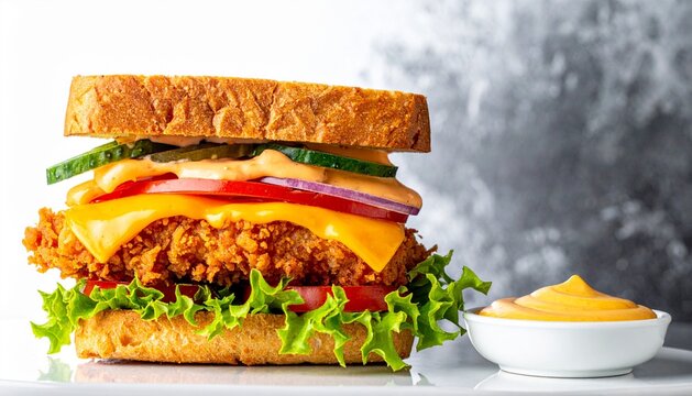 Triple Layer Crispy Chicken Sandwich with Gooey Cheese