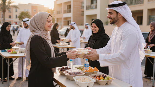 Middle Eastern Community Sharing Food Together During Outdoor Cultural Gathering