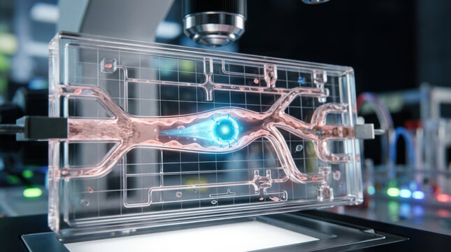 Microfluidic device medical technology cell channel experiment glowing node