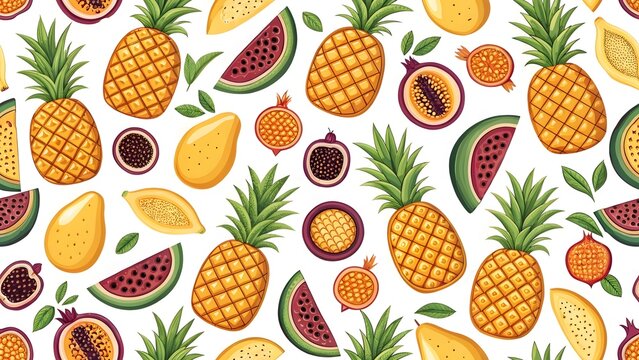 Tropical fruit pattern on white background
