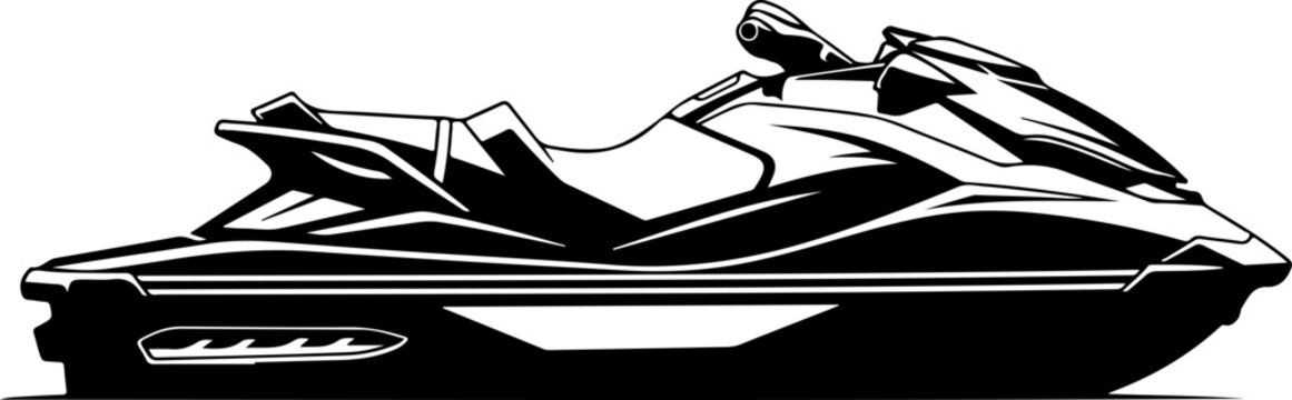 Jet ski, water sports, vehicle, black and white, illustration, vector graphics