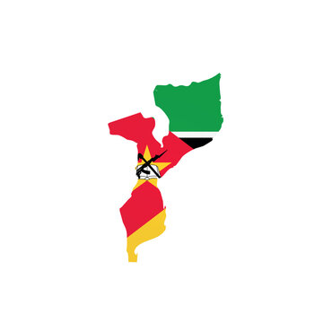 Mozambique - country map silhouette filled with national flag. Simple flat vector illustration.