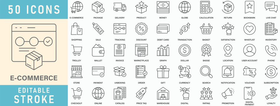 E-Commerce icon collection set. Editable stroke. Vector illustration.