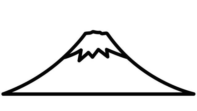 Minimalist outline illustration of a majestic mountain with a snow-capped peak, representing natural beauty and iconic landscapes in a clean, graphic design