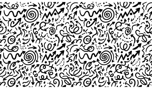 Hand drawn doodle arrow seamless pattern background representing creative direction workflow brainstorming messy sketch and abstract chaos
