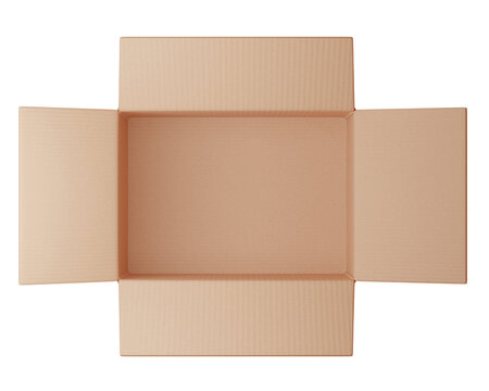 3d open Cardboard shipping box, view from above, isolated on background for packaging and delivery concept. 3d render

