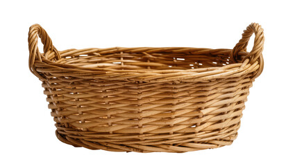 Fototapeta premium Woven wicker basket with two handles, isolated on transparent background