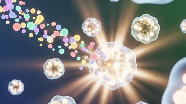 Colorful Molecules Interacting With Cells In Abstract Digital Illustration For Cellular Biology Visualization