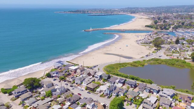 Santa Cruz Aerial View of Harbor Beach and Coastal Homes 03