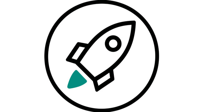 Rocket launch icon representing startup success, business growth, innovation, speed, and technology progress. Flat design symbol.