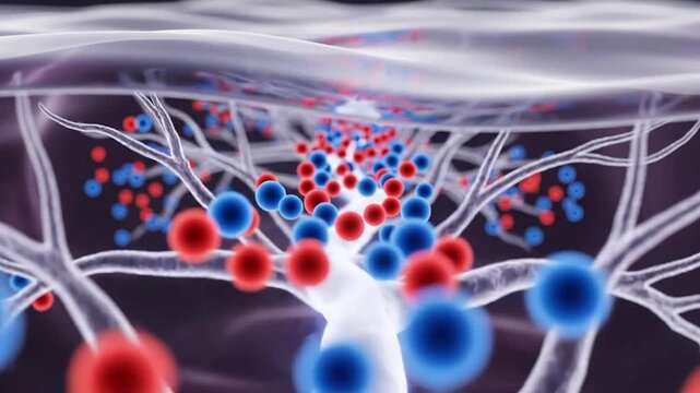 Dynamic 3D Visualization of Molecular Structures with Red and Blue Atoms in a Scientific Context