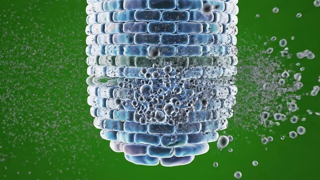 Digital Representation of Molecular Interaction with Segmented Object on Green Background Illustrating Scientific Chemistry Concepts
