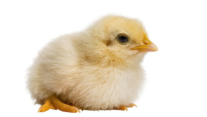 Fluffy yellow chick with orange feet, isolated on transparent background © Elena