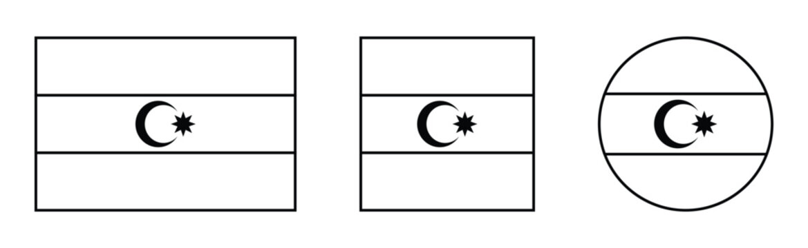 Azerbaijan flag Azerbaijan national flag icon in monochrome black outline line art style featuring basic rectangle square and circle shapes vector illustration