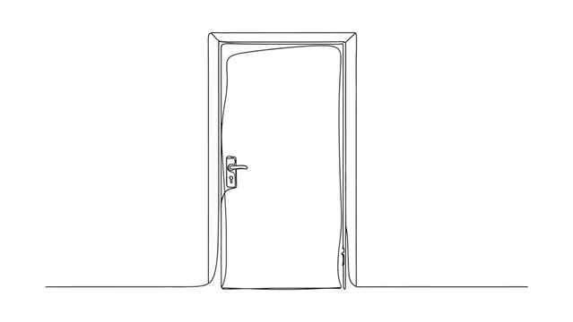Continuous single line drawing of a simple closed door.