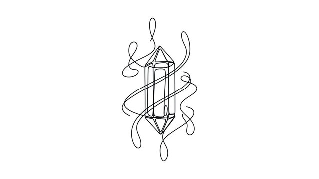 Minimalist hand drawn sketch of a crystal with abstract flowing ribbons.