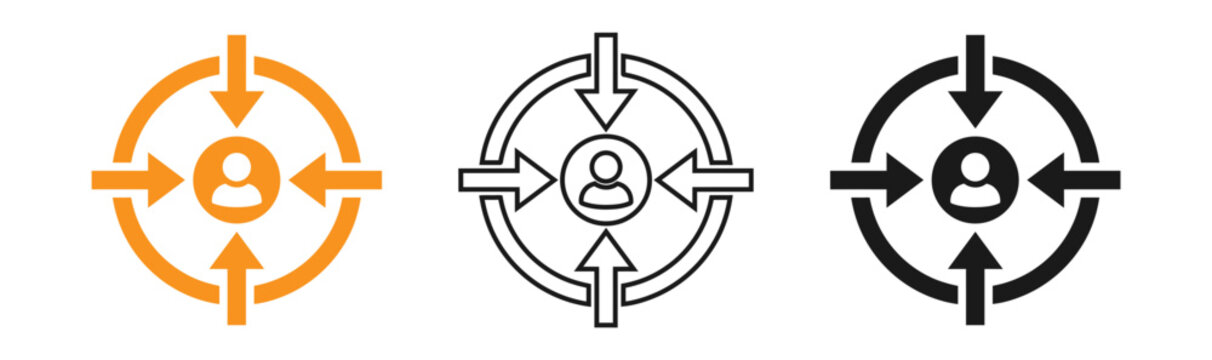 Three variations of a circular user centric icon representing feedback growth or continuous improvement processes