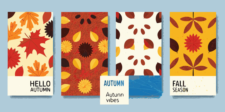 autumn leaf posters a set of four vertical graphic designs