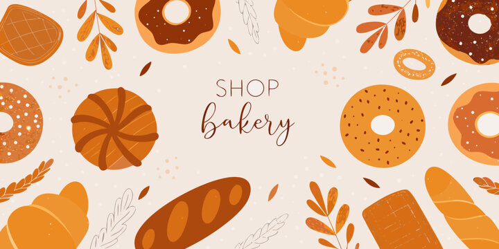 bakery pattern with bread and pastries illustrated seamless background