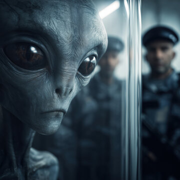 A Grey Alien is Seen in a Containment Cell Under Military Guard