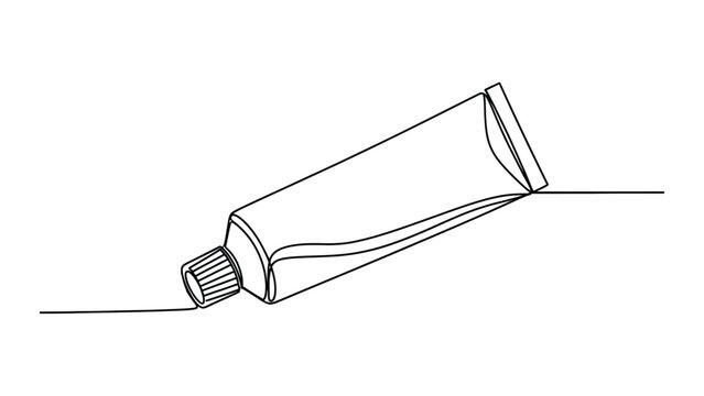 Continuous single line drawing of a toothpaste or cream tube.