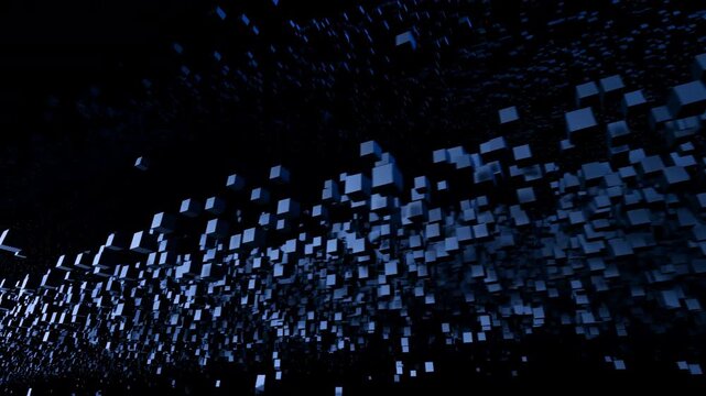 Highcontrast Visual Representing Data Flow Through Dark Space With Luminous Geometric Elements