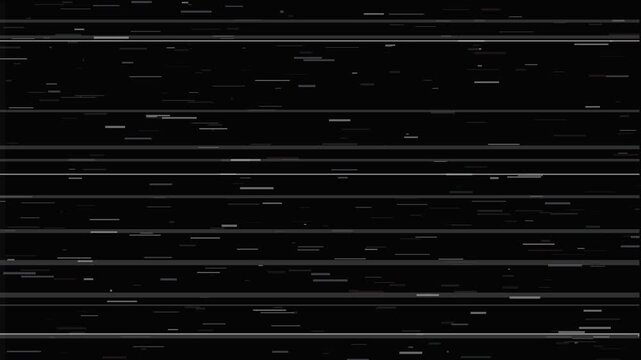 Signal interference with white horizontal tracking lines and digital noise flicker on black background for glitch overlay.