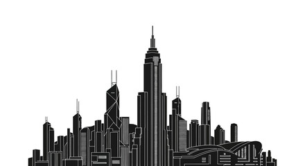 Fototapeta premium Black and white city skyline silhouette illustration