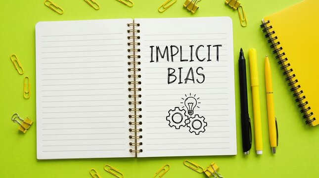 Implicit bias concept on notebook with gears illustration on green background implicit notebook illustration