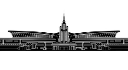 Obraz premium Modern Airport Terminal Silhouette, Minimalist Architectural Icon