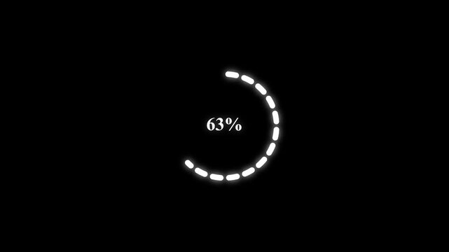zero to hundred increasing percentage spinning loading ber circle animation icon on black background. 4k videos