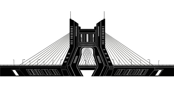 Tabiat Bridge silhouette, Tehran landmark icon, architectural vector design