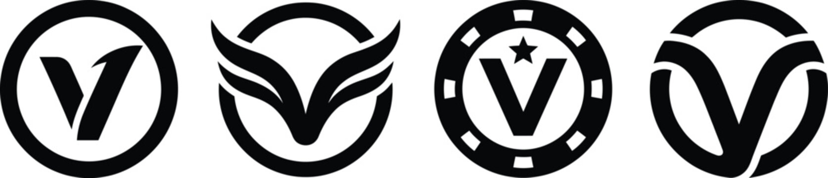 four black and white logos with V's in a row on white background for branding or identity design