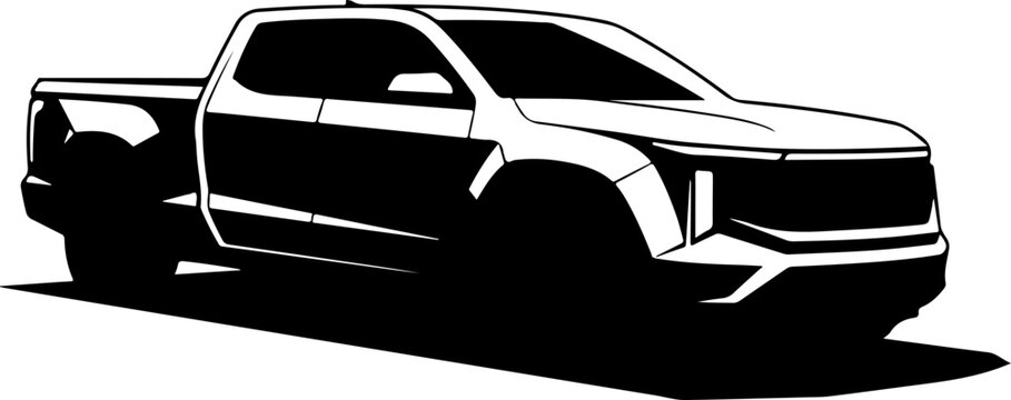 Black pickup truck, vector truck illustration, automotive design, monochrome vehicle