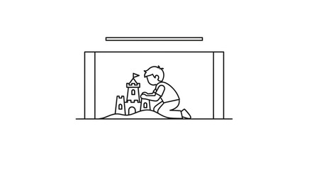 Fototapeta premium Child building sandcastle on beach, summer vacation fun, outdoor leisure activity
