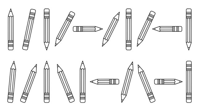 Pencils hand drawn set with various orientations and styles featuring sketch, drawing, writing with school and office elements for stationery, art