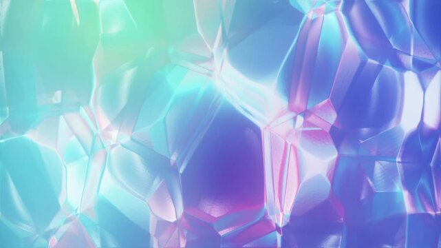大粒のクリスタルがオーロラ色にきらめくホログラム調の抽象背景素材（ループ）